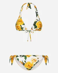 Dolce & Gabbana Bikini A Triangolo Stampa Rose Gialle - Donna Beachwear Stampa Stampa