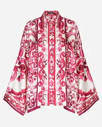 Dolce & Gabbana Camicia In Twill Stampa Maiolica Con Spacchi - Donna Camicie E Top Fucsia Seta Tris