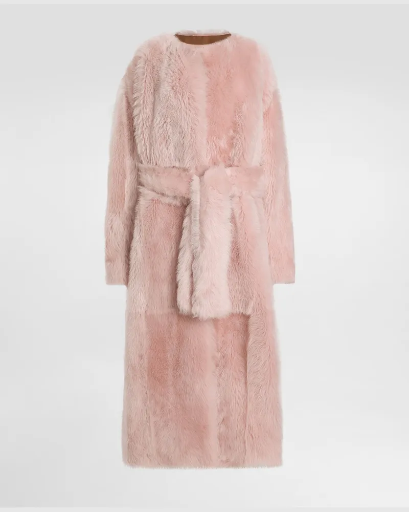 Dolce & Gabbana Cappotto Lungo In Pelliccia Di Agnello - Donna Cappotti E Giubbotti Rosa Rosa