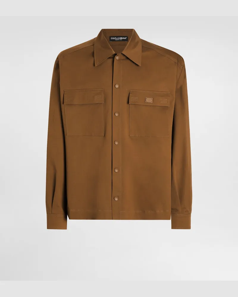 Dolce & Gabbana Camicia In Cotone Con Placca - Uomo Camicie Marrone Marrone