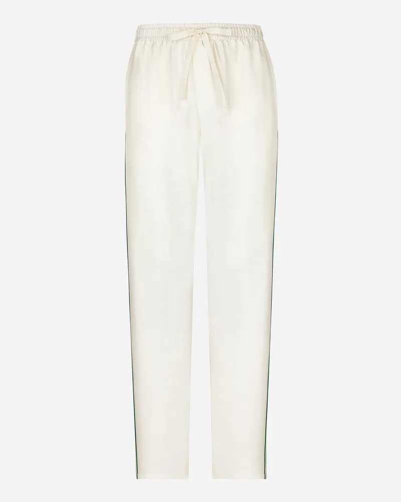 Dolce & Gabbana Pantalone Jogging In Seta Con Ricamo Dg - Uomo Pantaloni E Shorts Bianco Bianco