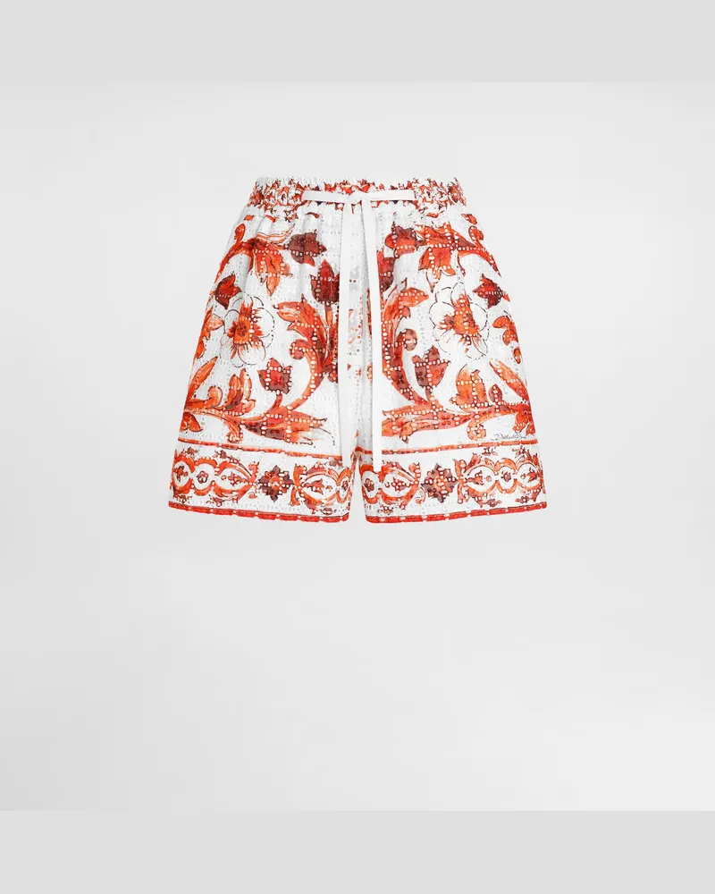Dolce & Gabbana Shorts In Pizzo Sangallo Stampa Maiolica - Donna Pantaloni E Shorts Multicolore Variante
