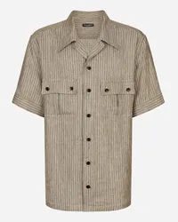 Dolce & Gabbana Camicia Hawaii In Lino Rigato - Uomo Camicie Multicolore Rigato