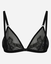 Dolce & Gabbana Reggiseno Triangolo Soft Cup In Pizzo E Tulle - Donna Intimo Nero Nero