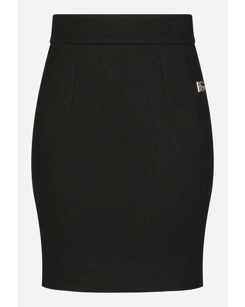 Dolce & Gabbana Minigonna In Punto Milano Con Logo Dg - Donna Gonne Nero Viscosa Nero