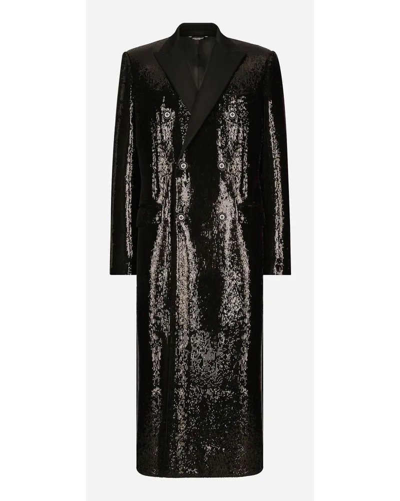 Dolce & Gabbana Cappotto Doppiopetto In Paillettes - Uomo Cappotti E Giubbotti Nero Scuba Nero
