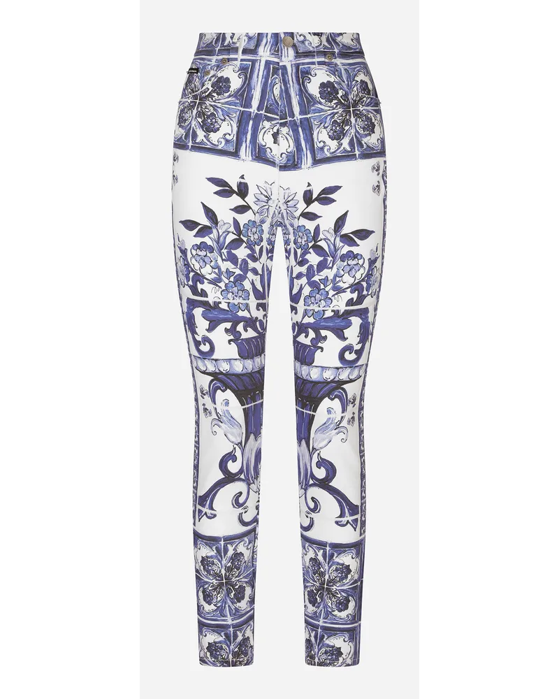 Dolce & Gabbana Jeans Grace In Denim Stampa Maiolica - Donna Denim Multicolore Variante