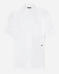 Dolce & Gabbana Camicia Hawaii Lino Con Dg Hardware - Uomo Camicie Bianco Lino Bianco