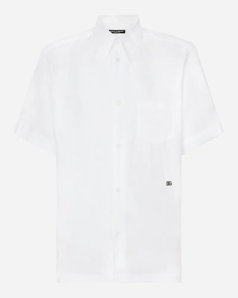 Dolce & Gabbana Camicia Hawaii Lino Con Dg Hardware - Uomo Camicie Bianco Lino Bianco