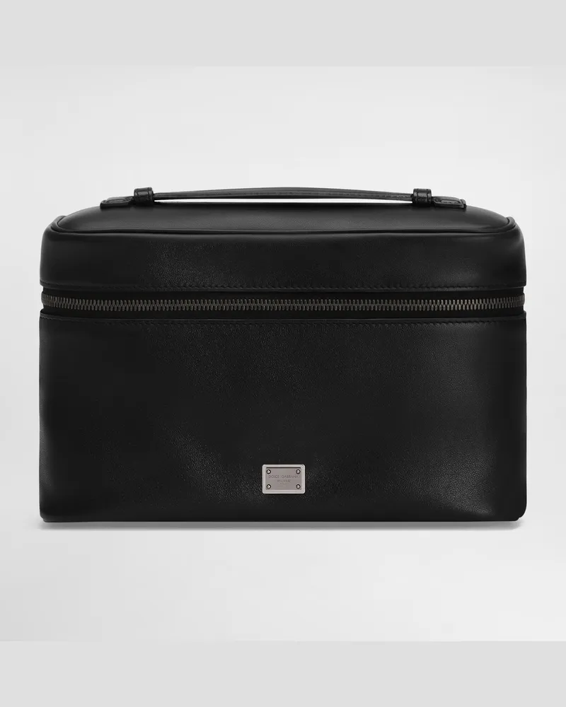 Dolce & Gabbana Necessaire In Pelle Di Vitello Nappata - Uomo Portadocumenti E Clutch Nero Nero