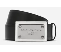 Calfskin Belt With Branded Tag - Uomo Cinture Nero Pelle