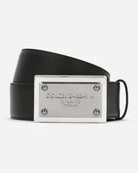 Dolce & Gabbana Calfskin Belt With Branded Tag - Uomo Cinture Nero Pelle Nero