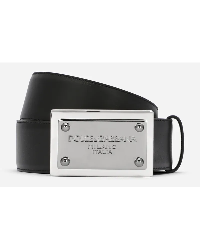 Dolce & Gabbana Calfskin Belt With Branded Tag - Uomo Cinture Nero Pelle Nero