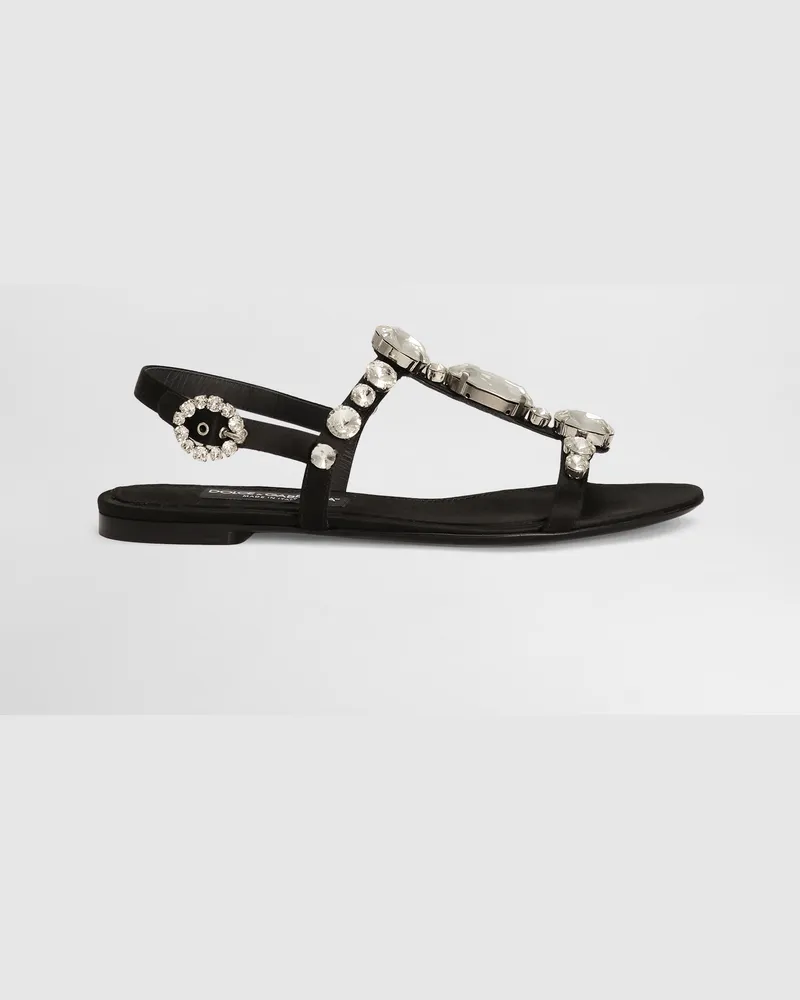 Dolce & Gabbana Sandalo In Raso Con Pietre Ricamate - Donna Flat Shoes Multicolore Nero