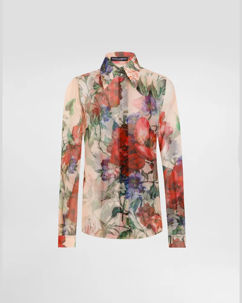 Dolce & Gabbana Camicia Maniche Lunghe In Chiffon Stampa Fiori - Donna Camicie E Top Stampa Stampa