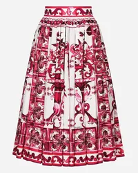 Dolce & Gabbana Gonna Midi In Popeline Stampa Maiolica - Donna Gonne Fucsia Cotone Tris