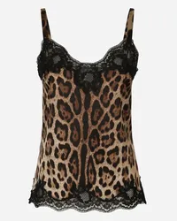 Dolce & Gabbana Top Lingerie In Raso Stampa Leopardo Con Pizzo - Donna Camicie E Top Stampa Animalier Raso Leo