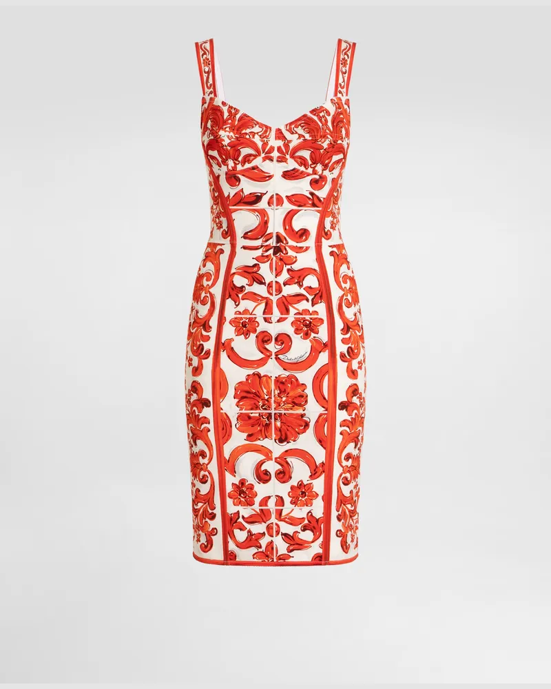 Dolce & Gabbana Abito Corto In Charmeuse Stampa Maiolica - Donna Abiti Multicolore Variante