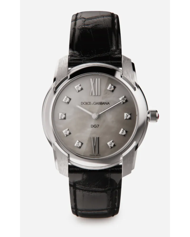 Dolce & Gabbana Dg7 Watch In Steel With Mother Of Pearl And Diamonds - Donna Orologi Nero Nero