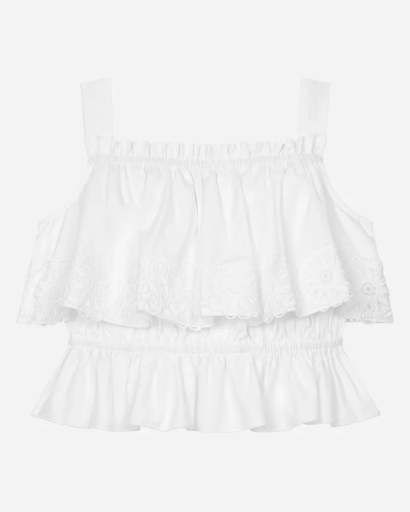 Dolce & Gabbana Top In Popeline E Pizzo - Donna Personal Assistant Bianco Bianco