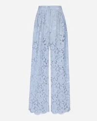 Dolce & Gabbana Pantaloni Flare In Pizzo Cordonetto Floreale Logato Dg - Donna Pantaloni E Shorts Azzurro Azzurro