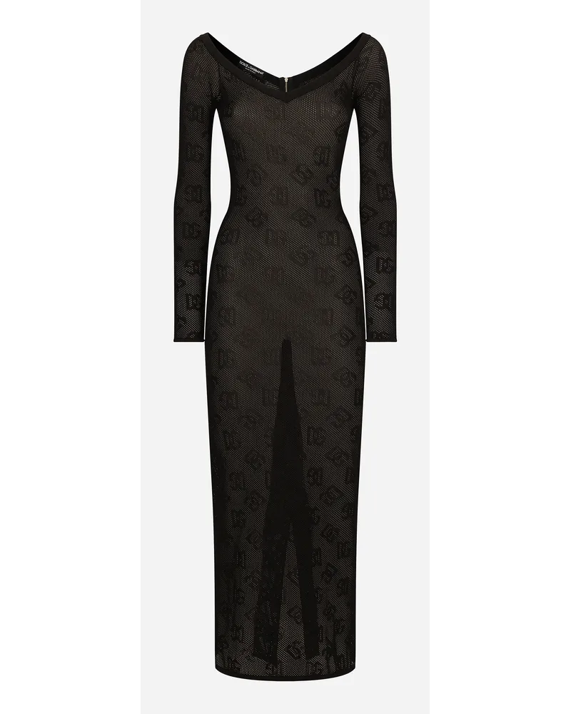 Dolce & Gabbana Abito Tubino Punto Rete Logo Dg Jacquard - Donna Abiti Nero Nero