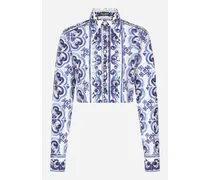 Camicia Corta In Popeline Stampa Maiolica - Donna Camicie E Top Blu Cotone