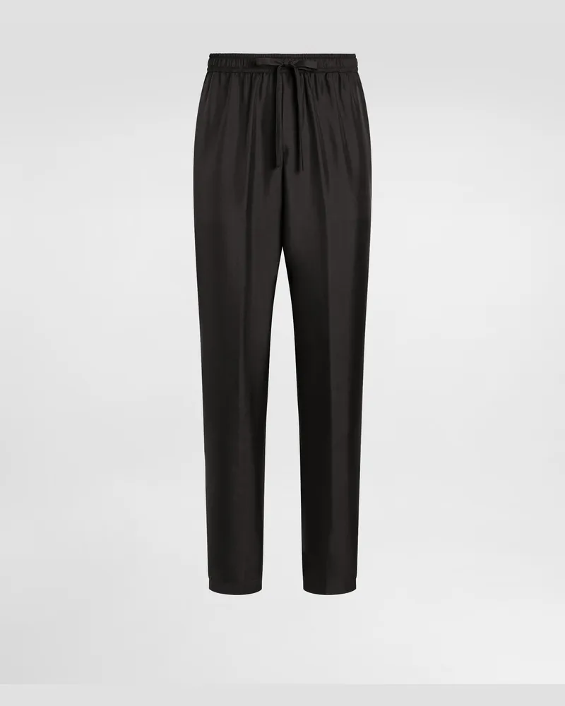 Dolce & Gabbana Pantalone Jogging In Seta Con Patch Ricamo Dg - Uomo Pantaloni E Shorts Nero Seta Nero