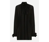 Camicia In Chiffon Con Collo A Sciarpa - Donna Camicie E Top Nero Seta
