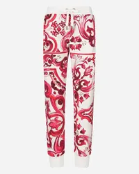 Dolce & Gabbana Pantaloni Jogging In Jersey Stampa Maiolica - Donna Pantaloni E Shorts Fucsia Cotone Tris