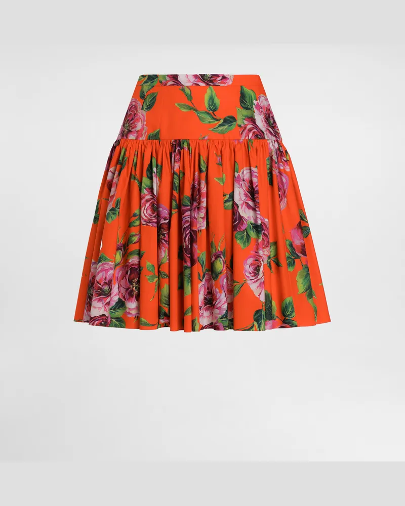 Dolce & Gabbana Gonna Corta In Cotone Stampa Rosa Antica - Donna Gonne Stampa Stampa