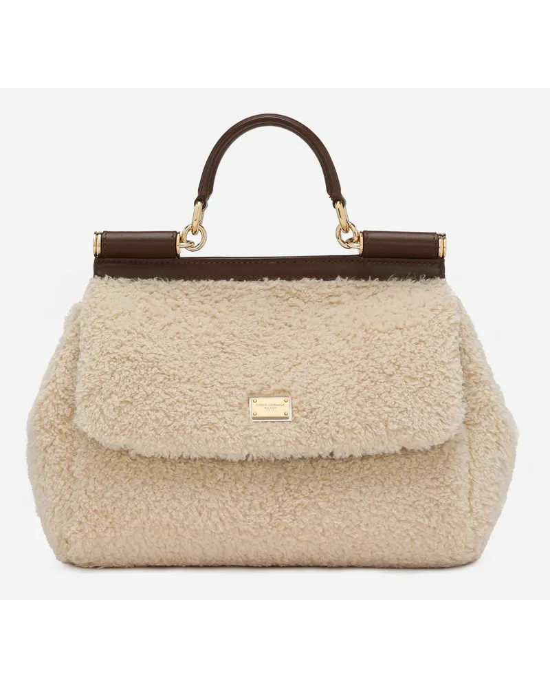 Dolce & Gabbana Borsa A Mano Sicily Grande - Donna Borse A Mano Marrone Tessuto Caffelatte