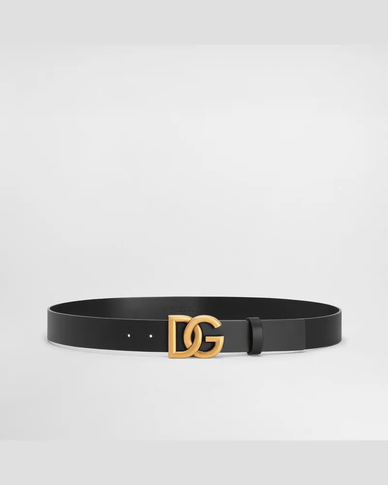 Dolce & Gabbana Lux Leather Belt With Crossover Dg Logo Buckle - Uomo Cinture Multicolore Pelle Nero
