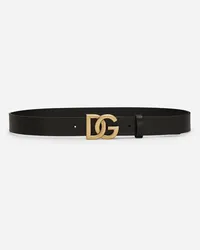 Dolce & Gabbana Lux Leather Belt With Crossover Dg Logo Buckle - Uomo Cinture Multicolore Pelle Nero