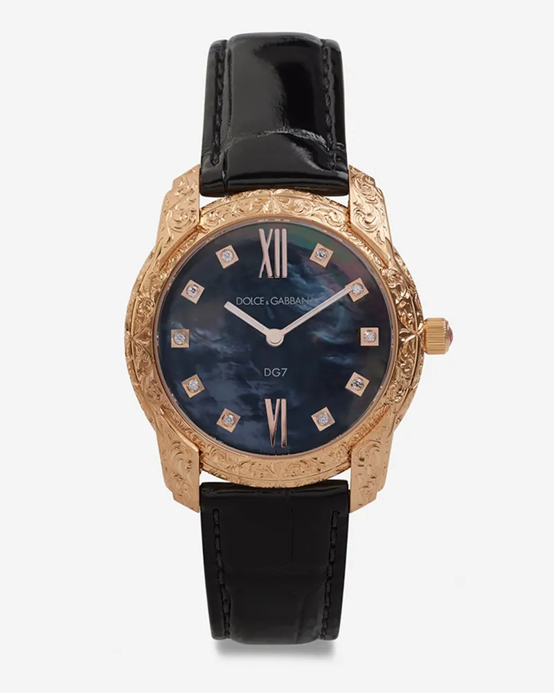 Dolce & Gabbana Dg7 Gattopardo Watch In Red Gold With Black Mother Of Pearl And Diamonds - Donna Orologi Nero Nero