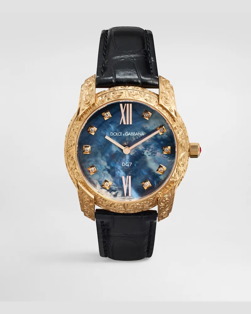 Dolce & Gabbana Dg7 Gattopardo Watch In Red Gold With Black Mother Of Pearl And Diamonds - Donna Orologi Nero Nero