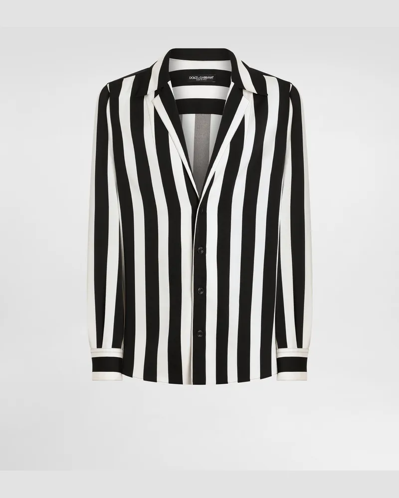 Dolce & Gabbana Camicia Manica Lunga Scollo A V In Charmeuse Di Seta - Uomo Camicie Multicolore Multicolore