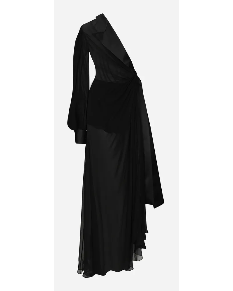 Dolce & Gabbana Abito Lungo Monospalla In Chiffon - Donna Abiti Nero Seta Nero