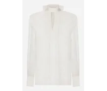 Blusa Con Sciarpina In Chiffon E Pizzo - Donna Camicie E Top Bianco Seta