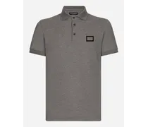 Polo Piquet Di Cotone Con Placca Logata - Uomo T-shirts E Polo Grigio Cotone