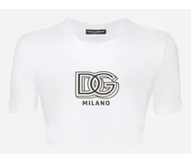 T-shirt Cropped In Jersey Con Lettering Dg - Donna T-shirts E Felpe Bianco