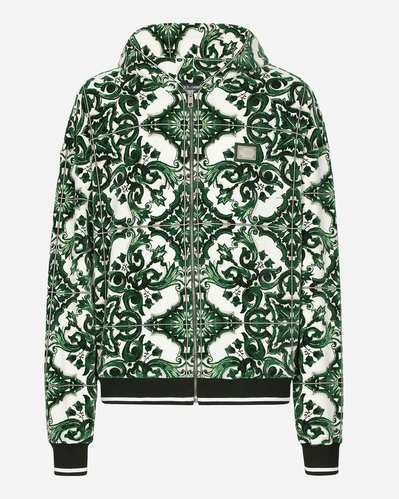 Dolce & Gabbana Felpa Con Cappuccio E Zip Stampa Maiolica - Uomo Felpe Multicolore Jacquard