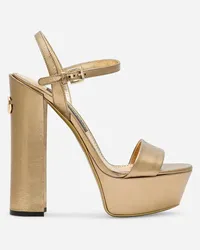 Dolce & Gabbana Sandalo Platform In Pelle Di Vitello Craclé Laminata - Donna Sandali E Zeppe Oro Pelle Oro