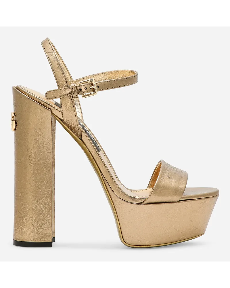 Dolce & Gabbana Sandalo Platform In Pelle Di Vitello Craclé Laminata - Donna Sandali E Zeppe Oro Pelle Oro