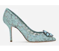Pump In Taormina Lace With Crystals - Donna Décolleté E Slingback Azzurro Pizzo