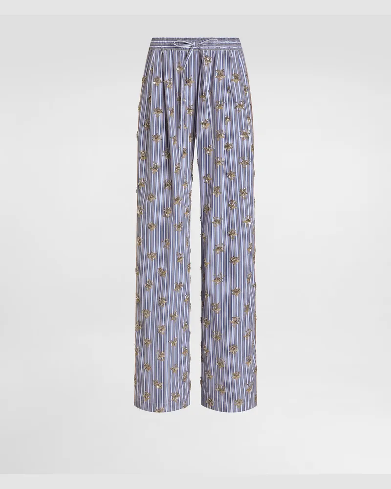 Dolce & Gabbana Pantaloni In Popeline Con Ricamo Di Fiori - Donna Pantaloni E Shorts Multicolore Ricamati