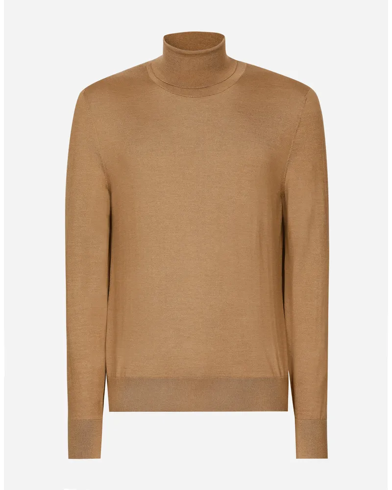 Dolce & Gabbana Maglia Collo Alto In Cashmere E Seta - Uomo Maglieria Beige Noce