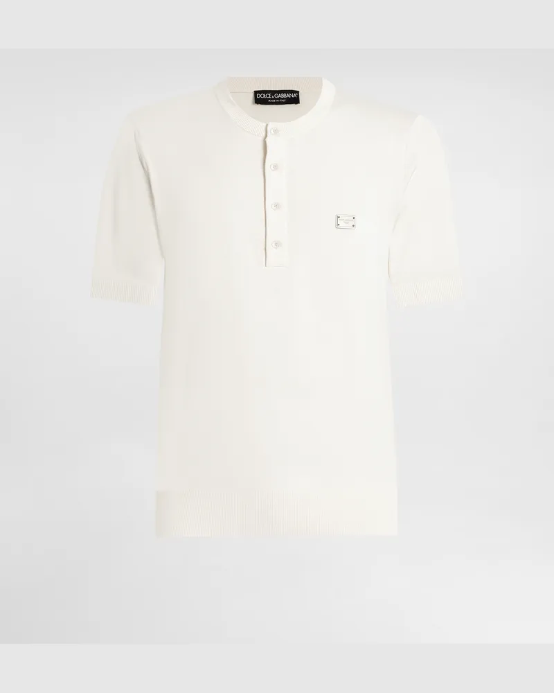 Dolce & Gabbana Maglia Girocollo In Cotone Con Placca - Uomo Maglieria Bianco Bianco