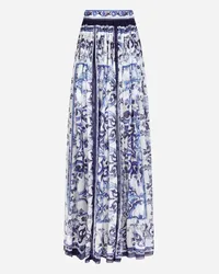 Dolce & Gabbana Gonna Lunga In Chiffon Stampa Maiolica - Donna Gonne Blu Seta Tris