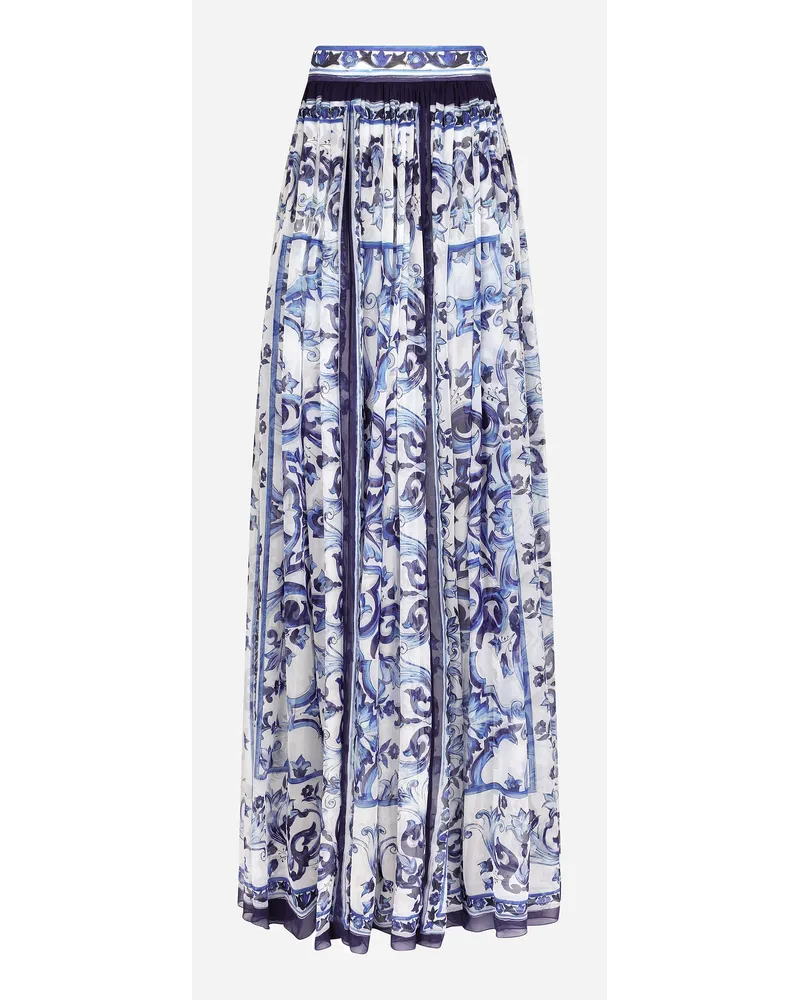 Dolce & Gabbana Gonna Lunga In Chiffon Stampa Maiolica - Donna Gonne Blu Seta Tris